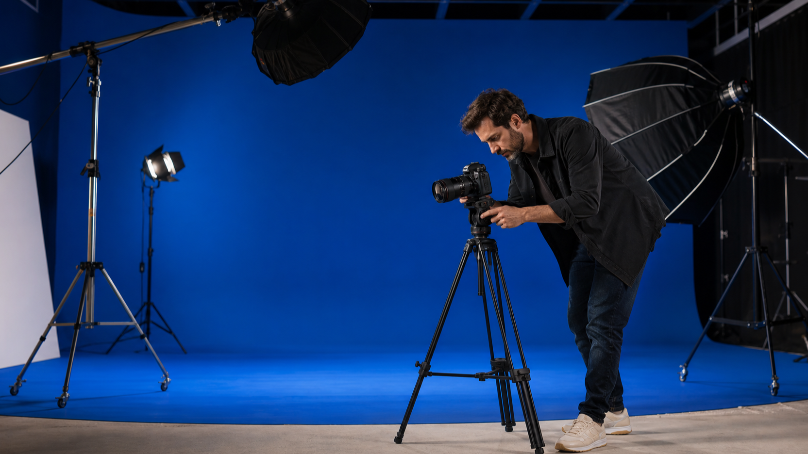 Cyclorama lumineux avec repères graphiques pour photographie commerciale